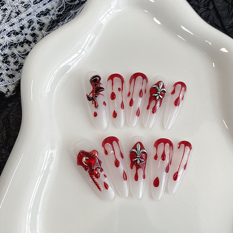 10Pcs Long Almond Press On Nai - Drip Tip Resin 评论和价格